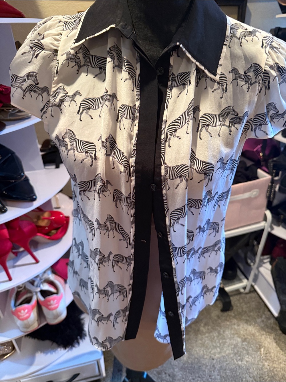 Alice + Olivia Black and White Zebra Print Button-Up Blouse